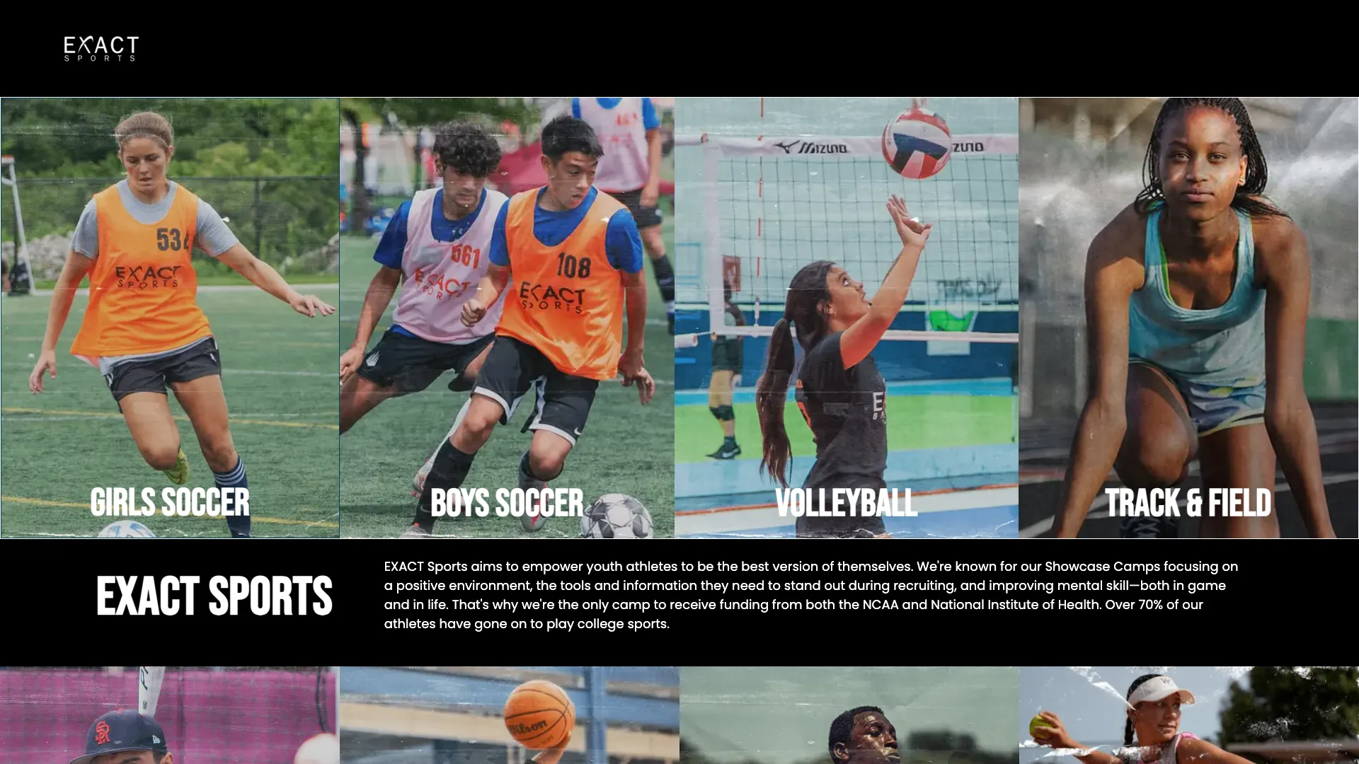 EXACT Sports: Athlete Development and Recruitment Platform homepage screenshot