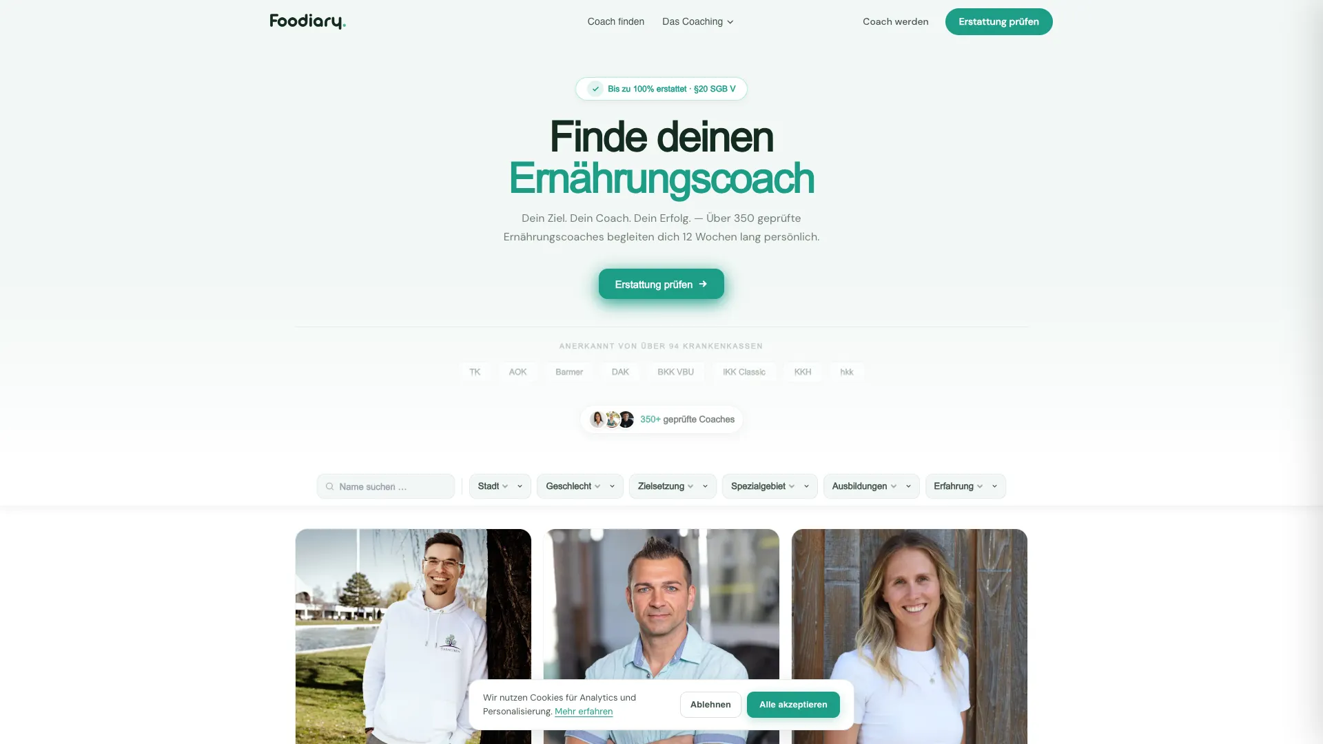Foodiary: Personalised Nutrition Web Portal homepage screenshot