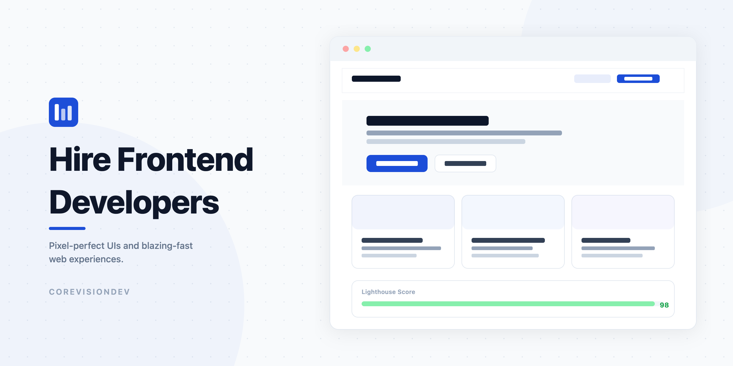 Hire frontend developers — CoreVisionDev frontend development interface showcasing pixel-perfect UIs by senior engineers