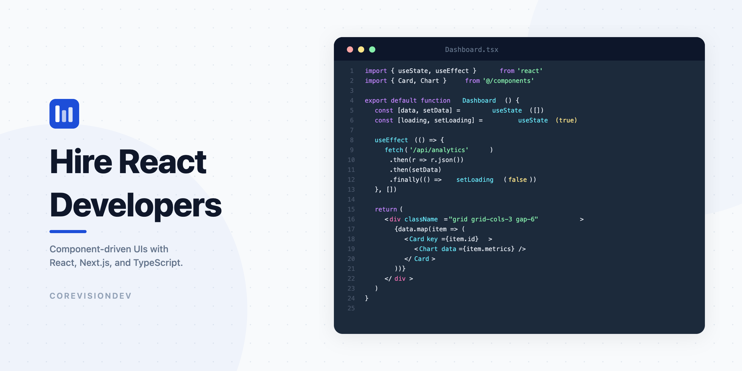 Hire React developers — CoreVisionDev React component code showcasing modern React development by senior engineers