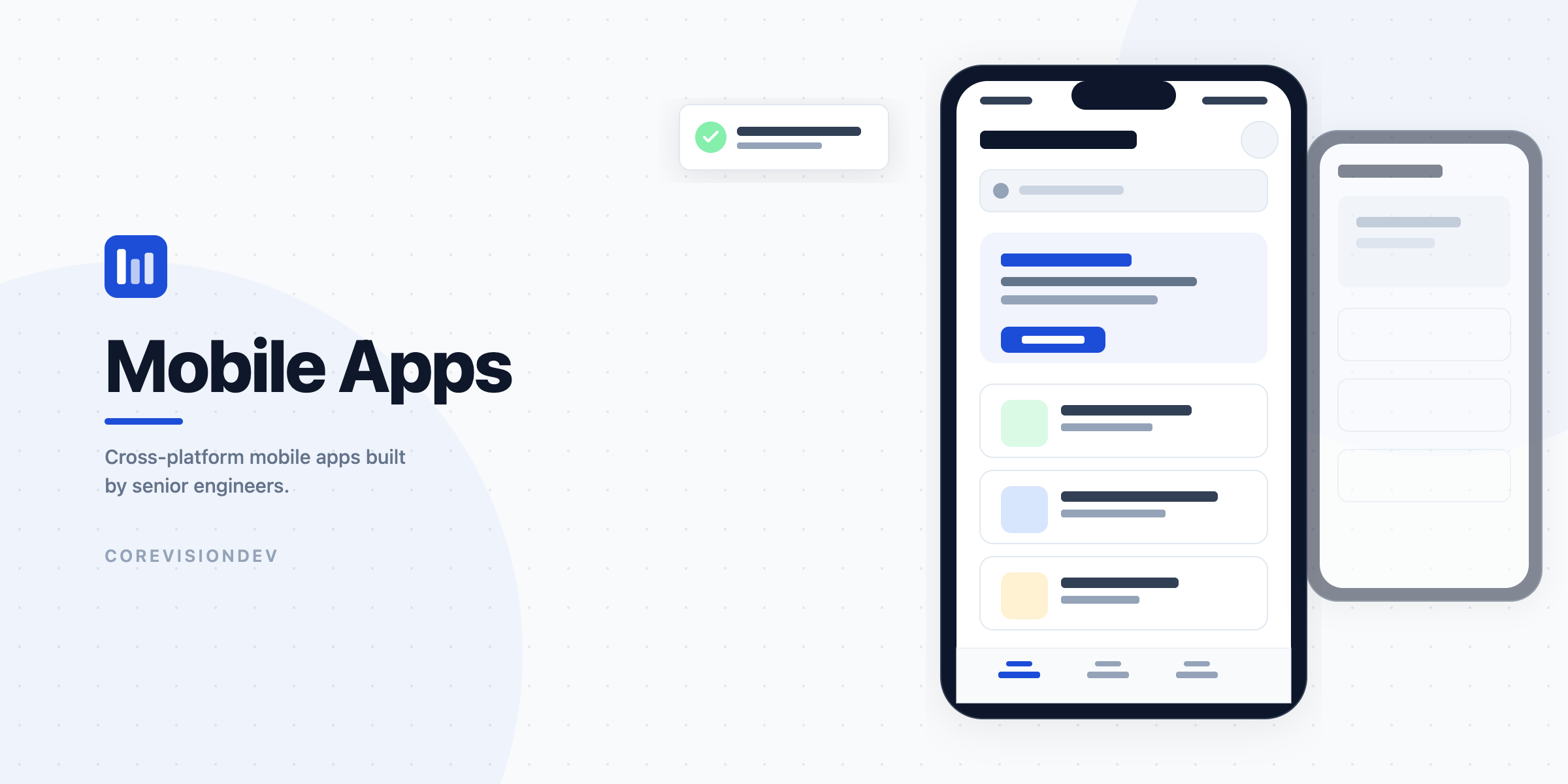 Mobile app development services — CoreVisionDev mobile application interface showcasing cross-platform apps built by senior engineers